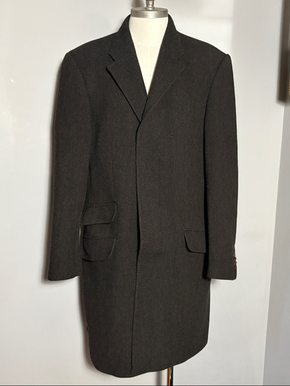 Banana Republic Size Large Long Wool Blend Overcoat in Dark Brown